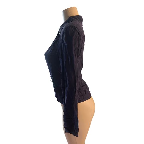 Women 10 Tory Burch 100% Silk Navy Blouse Shirt Top Collared Button Tie Neck - Picture 4 of 7